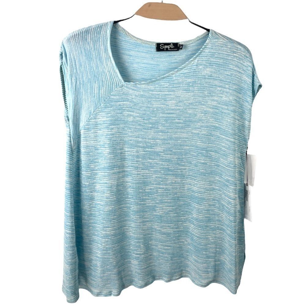 Sympli Slant Top Azure Blue Ribbed Knit Size10